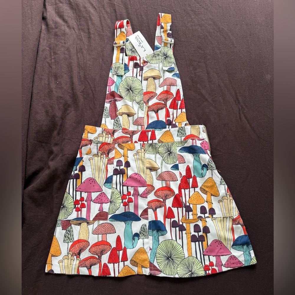 Mushroom Print Overall Dress
